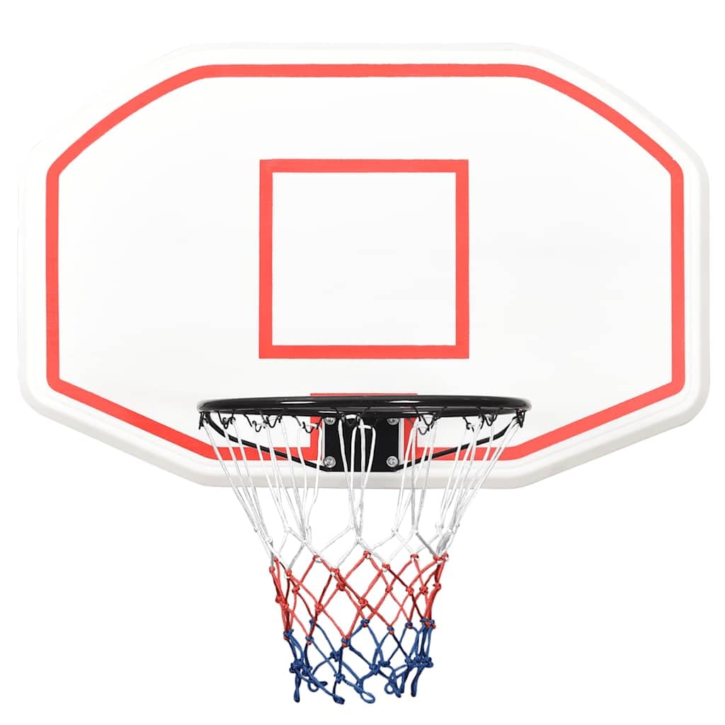 Tavola da basket in polietilene, 109 x 71 x 3 cm, canestro da basket bianco con anello in acciaio e rete in nylon resistente alle intemperie, adatto per montaggio a parete e interni ed esterni