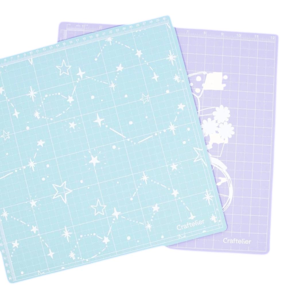 Craftelier Blue - Self-Healing Cutting Base For Double-Sided Scrapbooking And Crafts With Measuring In Centimeters And Inches With Printed Designs - Size 32.5 X 32.5 X 0.3 Cm (12.8 X 12.8 Inches)