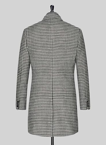 VENNYNG Houndstooth Autumn Long Dress Coat for Men Peaked Lapel Single Breasted Plaid Overcoat Business Casual Wear4