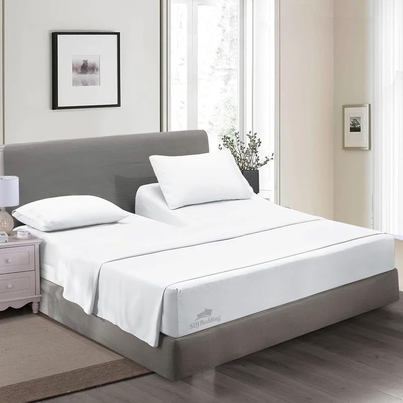 Niimo Split Top Queen Size 800TC 100% Egyptian Cotton - Split Top Sheets for Sleep Number Bed 4Pcs White Solid Flex Head Queen 30