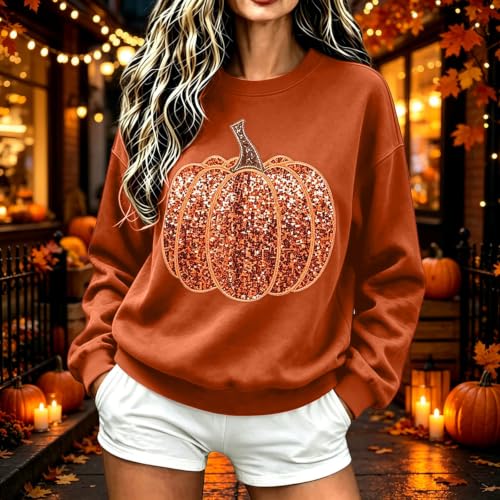 Pumpkin Sweatshirt Women Sequin Oversized Crewneck Halloween Sweatshirts - image 2
