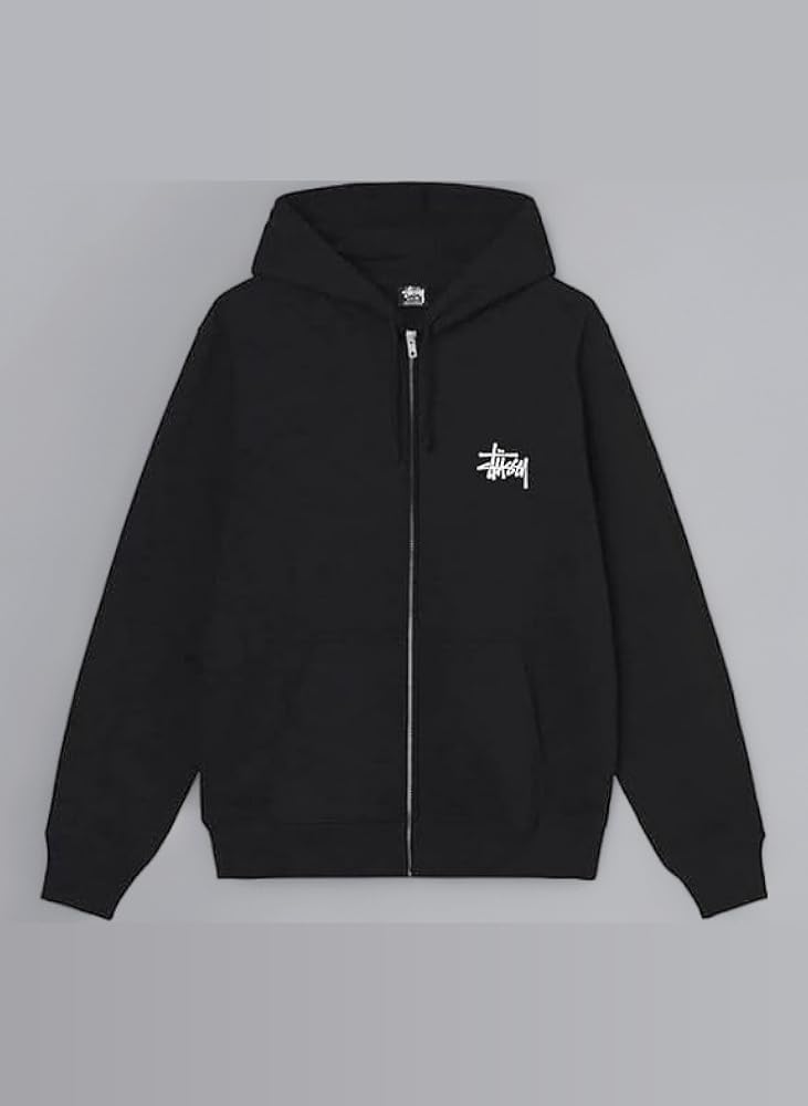 STUSSY ステューシー　ブラック　刺繍ロゴ　ジップアップパーカー M STUSSY ステューシー ブラック 刺繍ロゴ ジップアップパーカー M