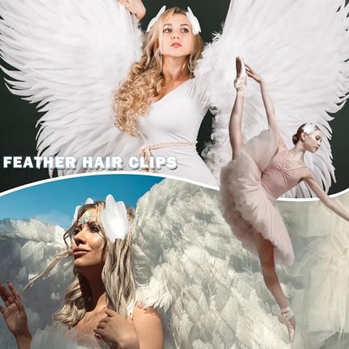 2 Piezas Pinzas de Pelo con Plumas Blancas Estilo Ballet Perlas Clip de Pluma de Avestruz Accesorios para Novia Mujer Niñas miniatura 4