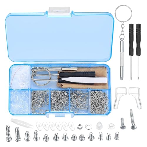 500Pcs Ensemble Outils de Réparation de Lunettes, Kit de Réparation de Lunettes, avec Petits écrous à Vis, Plaquettes Nasales en Silicone, Pince à...