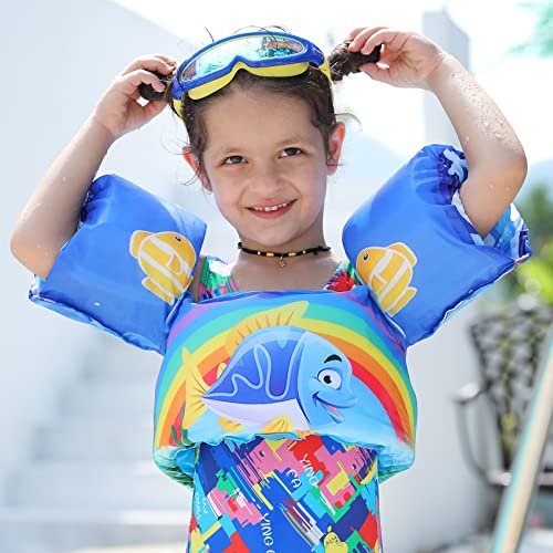 Colete de natação infantil com mangas de desenho animado com alça ajustável e segurança para criança