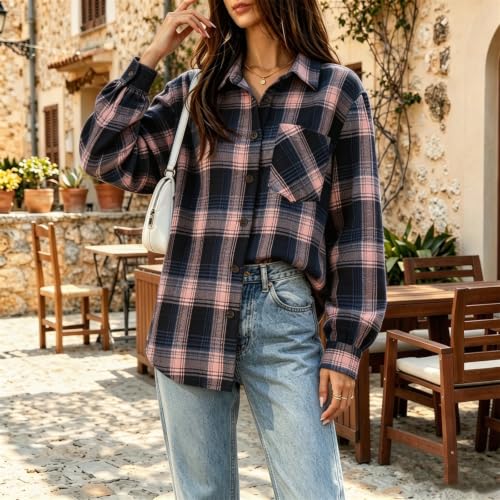 Plaid Shirts for Women Collared Long Sleeve Button Down Shirt Fall Tops - image 2