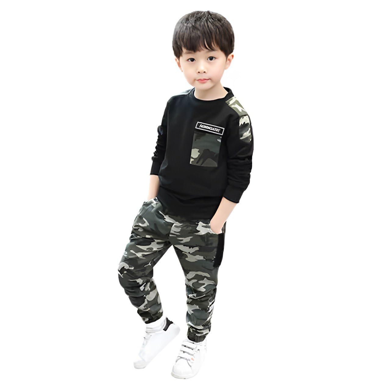 Dsnsenterprize DSNS Boy's Solid Cotton Blend Full Sleeves Round Neck Commando Style Comfortable Casual Wear T-Shirt & Pant Set (BLACK, 10-11-YEAR) 1