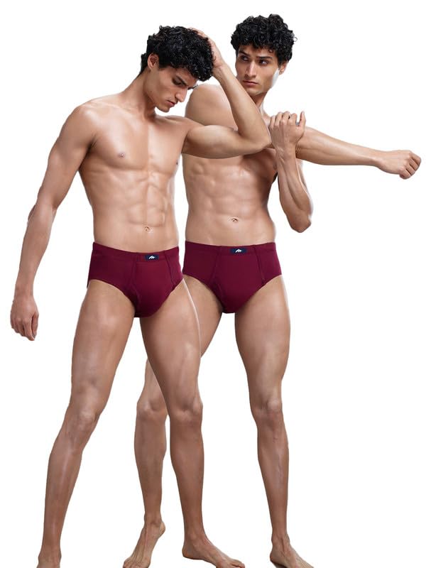 HINT in Star Men’s Burgundy 100% Cotton C-Open Brief with Inner Elastic (Pack of 2)