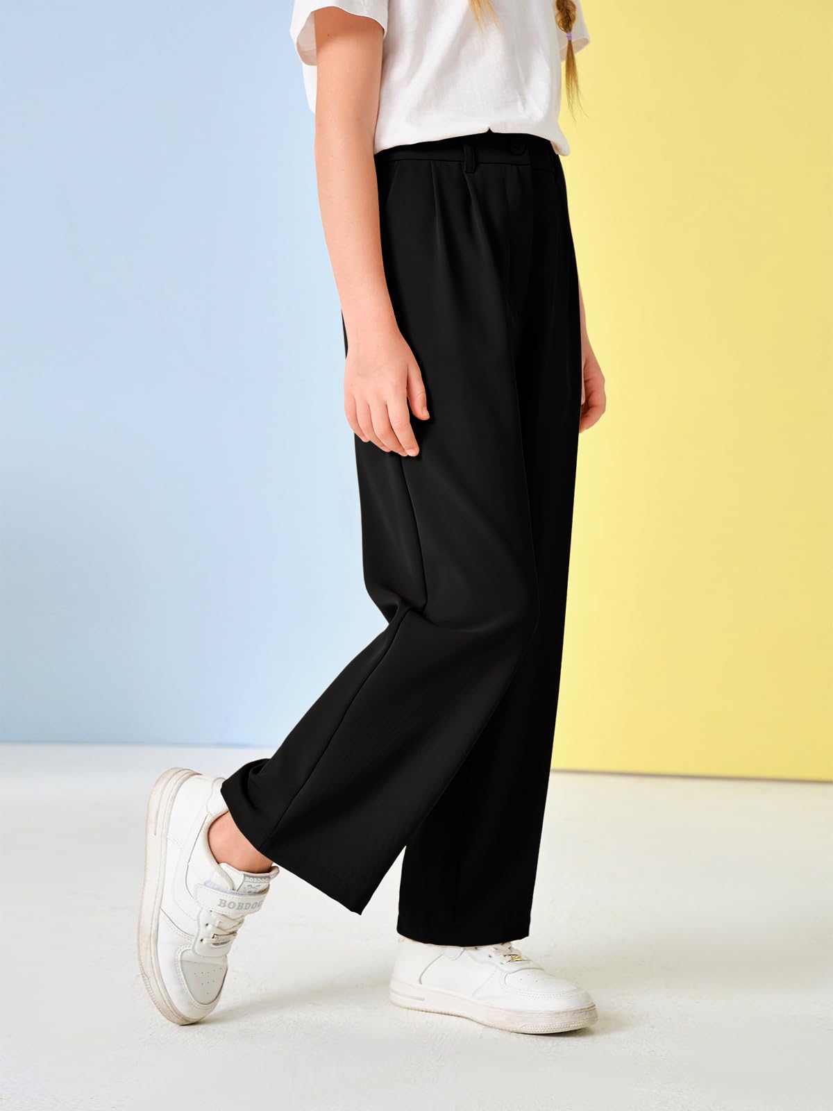 Pantalones de uniforme escolar de cintura alta y pierna ancha para niñas de 5 a 14 años