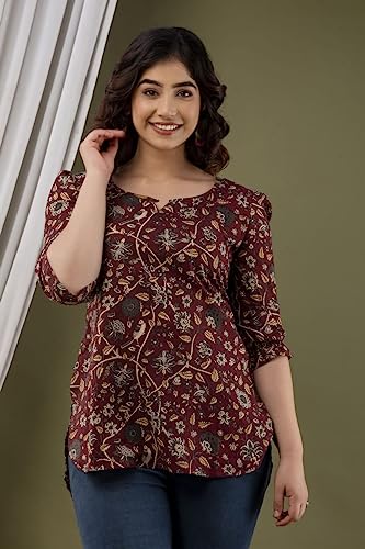 Image of Flora Printed I Cotton Top I Tops I Topper I Blouse I T-Shirt I Short Kurti ITop for Women