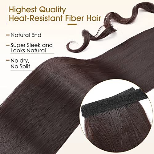 Benehair Ponytail Extension 32 Inches Long Wrap Around Ponytail Hair Extension Straight Synthetic Braid Extensions Clip in Hairpiece for Women Chocolate Brown - Image 3