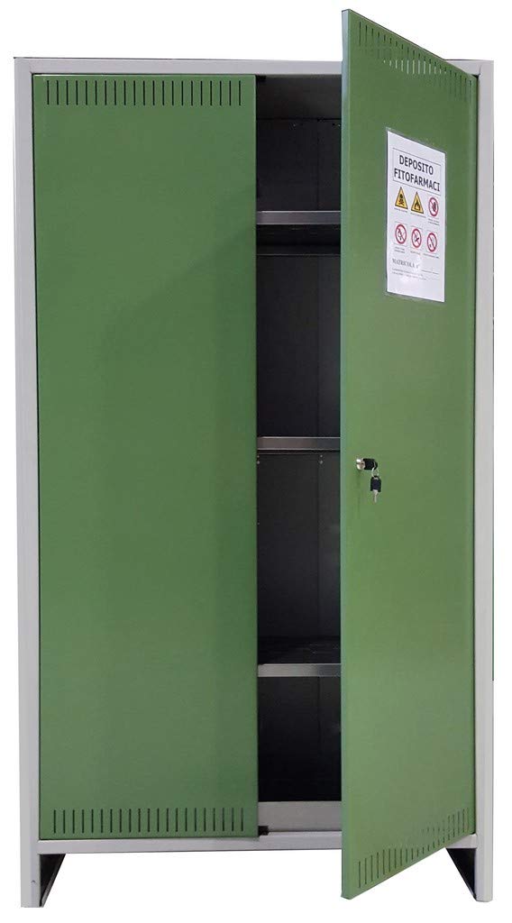 MADE IN ITALY 7PZ ARMADIO PER FITOFARMACI KIT 2 ANTE CM 100X40X179H A NORMA IN LAMIERA ZINCATA CONFEZIONE DA 7PZ