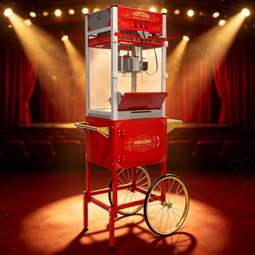 Image of 28oz Commercial Popcorn Machine, Retro Red Pop Corn Popper Cart
