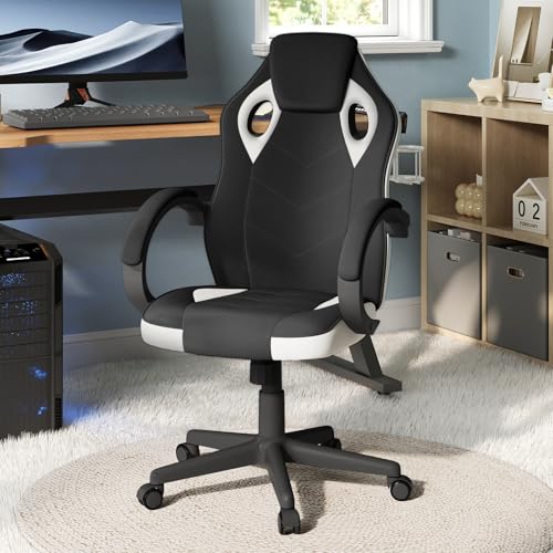 WOLTU Chaise Bureau Enfant et Gaming, Chaise Gaming Respirant en Tissu, Design Ergonomique, Réglable en Hauteur, Pivotante à 360°, Noir+Blanc