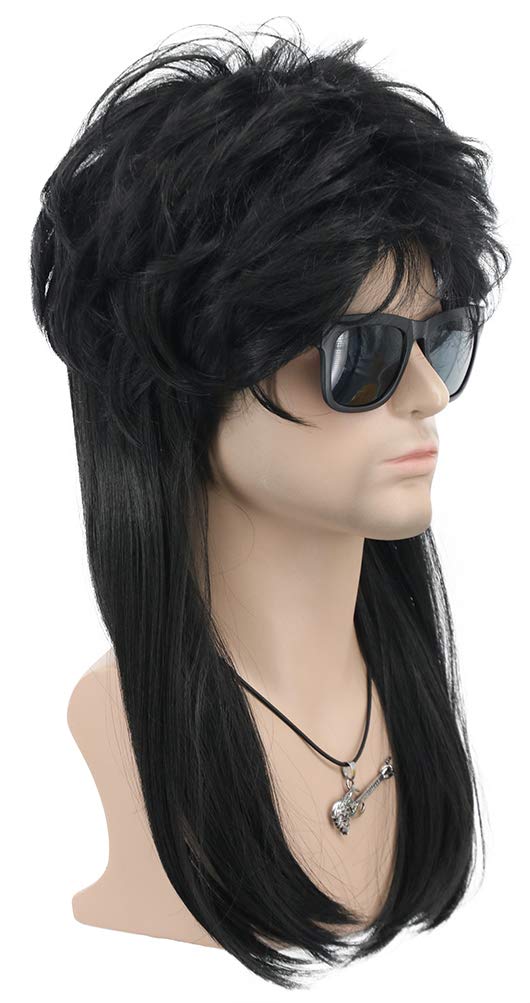 VGbeaty Mullet Wig 70s 80s Disco Punk Rock for Men Women Long Straight Black Fancy Dress Halloween Costume Cosplay Wig - Image 3