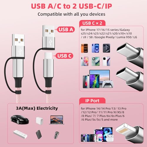 Multi Charging Cable with Dual USB-C/L Port USB Cable Charger Cord 5FT 2PCS - image 6