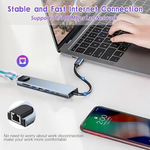 Image of USB HUB USB C Hub, 8-in-1 USB C Adapter with 4K HDMI, 100W PD, USB C Port, USB 3.0,RJ45 Ethernet, SD /TF Card Reader, Docking Station USB C Laptops and Other Type-C Devices (USB C to 8 in 1 HUB)