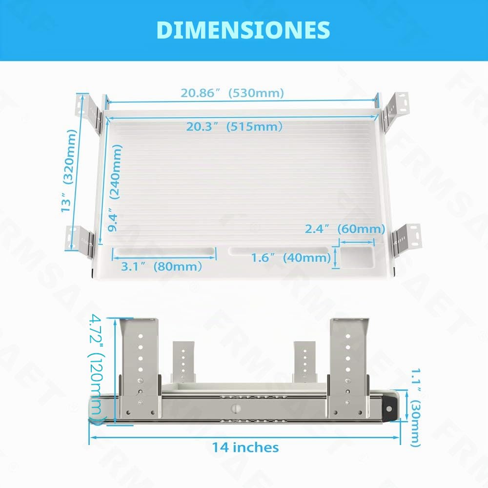 FRMSAET Soporte para Suministros de Oficina Accesorios para Muebles Teclado de computadora Organizador para cajones Bandeja Multiusos Debajo del Escritorio. (Grande, Blanco)