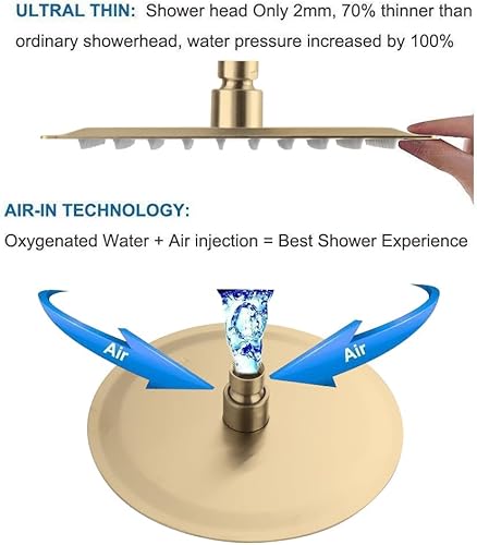 Miniatura 4 de POP SANITARYWARE Juego de grifo de ducha dorado cepillado, mezclador de lluvia, accesorio de ducha montado en la pared, sistema de cabezal de ducha