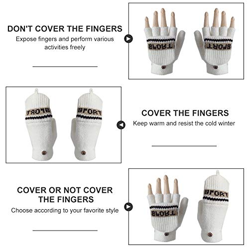 ORVINNER 2 Pairs Kids Winter Gloves Boys Convertible Fingerless Toddler Gloves, Children Warm Thicken Knit Gloves Baby Mittens (White/Gray-Green, 3-10 Years)