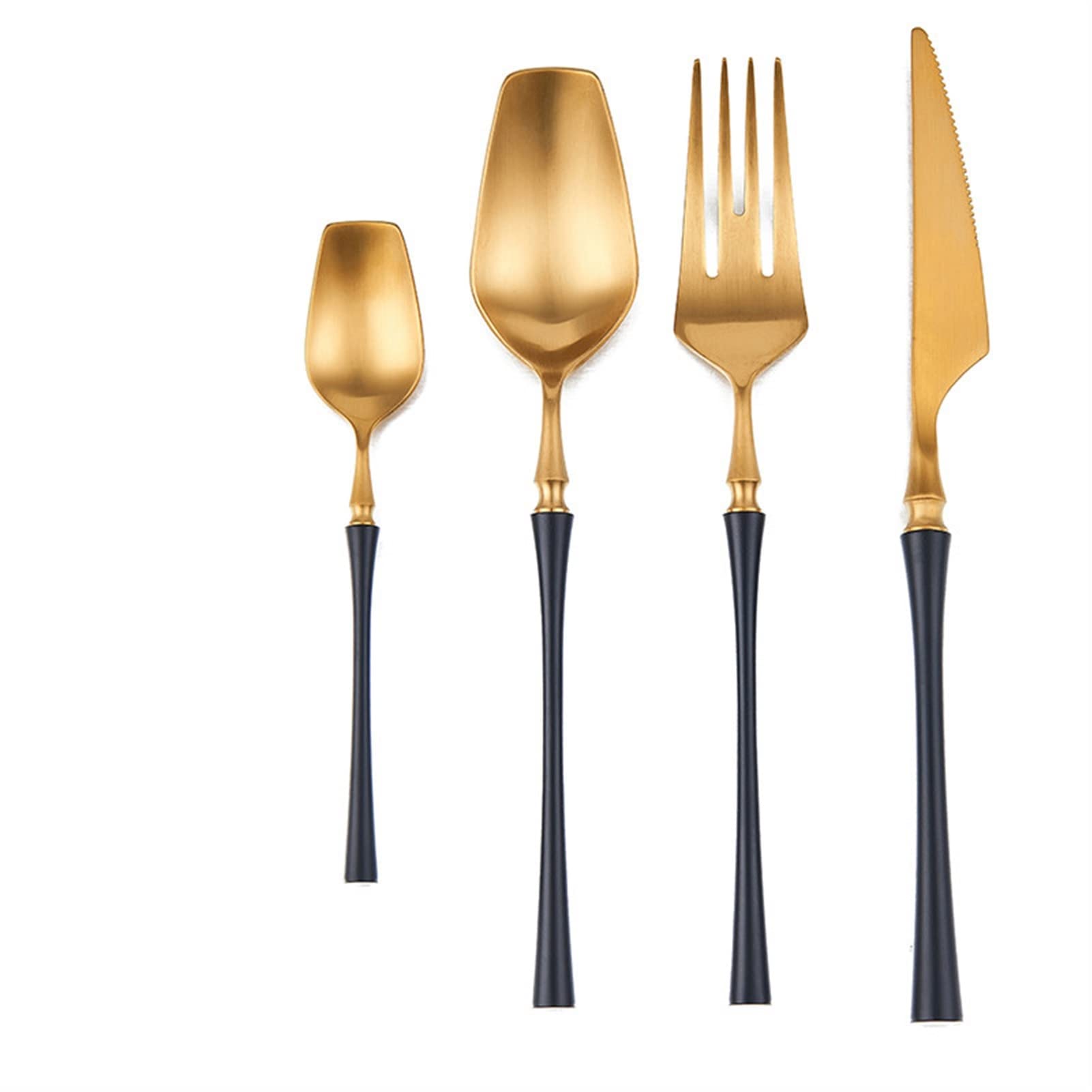Besteck-Sets, schwarz, matt, Besteck-Set, 4-teilig, Gabeln, Messer, Löffel, Geschirr-Set, 304 Edelstahl, Geschirr, luxuriöses goldenes Besteck-Set
