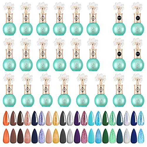 GelNail Polish24PcsGelNailSet,with1PcsCareGel+1PcsMatteTopCoatgel+1PcsBasecoatgel+1PcsNonwipetopcoatgel+nailgel(20Pcscolourgel)