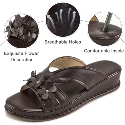 Ecetana Sandals for Women 2025 Wedge Slides Dressy Summer Comfortable Memory Foam Slip on Casual Platform Shoes3
