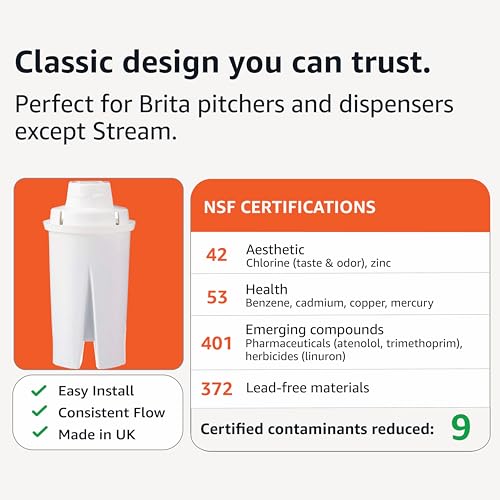Image of Amazon Basics Enhanced Replacement Water Filters for Water Pitchers, BPA-Free, WQA & NSF Certified, Compatible with Brita Water Pitchers & Drinking Water Filter Systems, 6 Month Filter Supply, 3-Pack