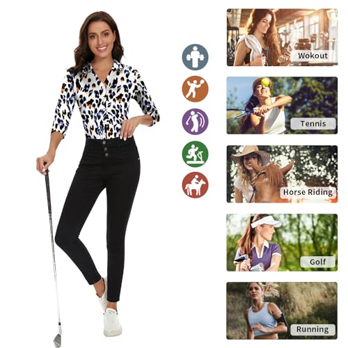 Image of Soneven Womens Golf Polo Shirts 3 /4 Long Sleeve V Neck Button Down Shirts Business Causal Work Blouses Tops
