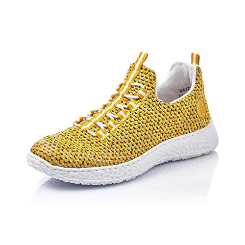 Rieker Damen SlipperMokassins N4174, Frauen Slipper, Lady Ladies feminin elegant Women's Women Woman Freizeit,Clear/Yellow/Sonne / 68,40 EU / 6,5 UK