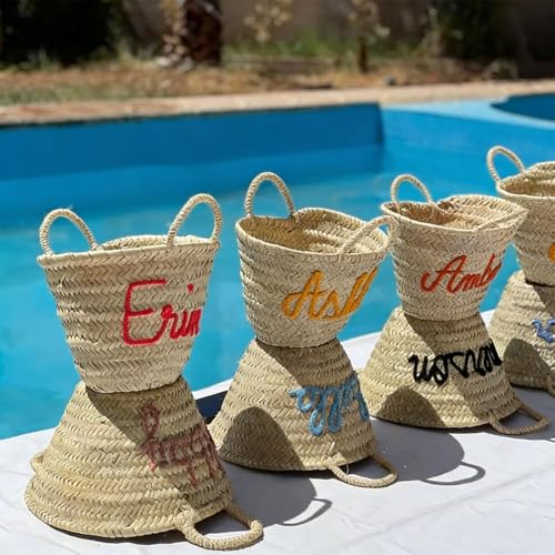 Cestas marroquíes personalizadas tejidas mini bolsas de paja miniatura 3