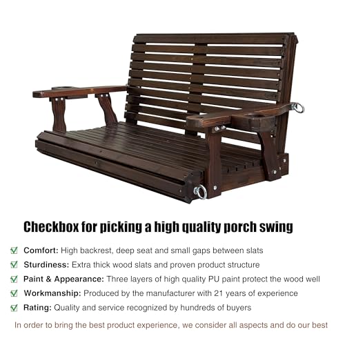 Image of Fortune Candy Wooden Porch Swing, Deep Brown, 4 FT Extra Large