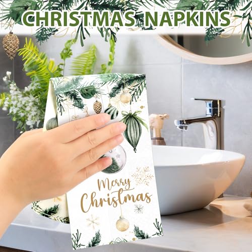 Peryiter 100 Pcs Merry Christmas Holiday Paper Napkins Farmhouse Christmas Disposable Napkins Green Xmas Decor Rustic Winter Dinner Hand Towel for Guest Bathroom Kitchen Xmas Winter Party – Image 5