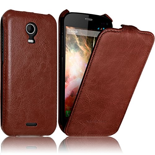 Seluxion - Housse Etui Coque Rigide à Clapet pour Wiko Darkmoon Couleur Marron + Film de Protection