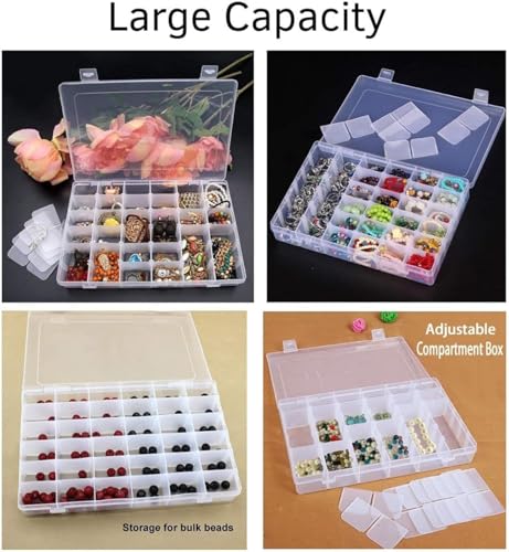 Image of Rylan Plastic 36 Grid Cells Multicolorpurpose Jewelry Organizer Rectangular Storage Box, with Adjustable Dividers, Transparent Storage Organizer Box for Jewelry Beads Earring
