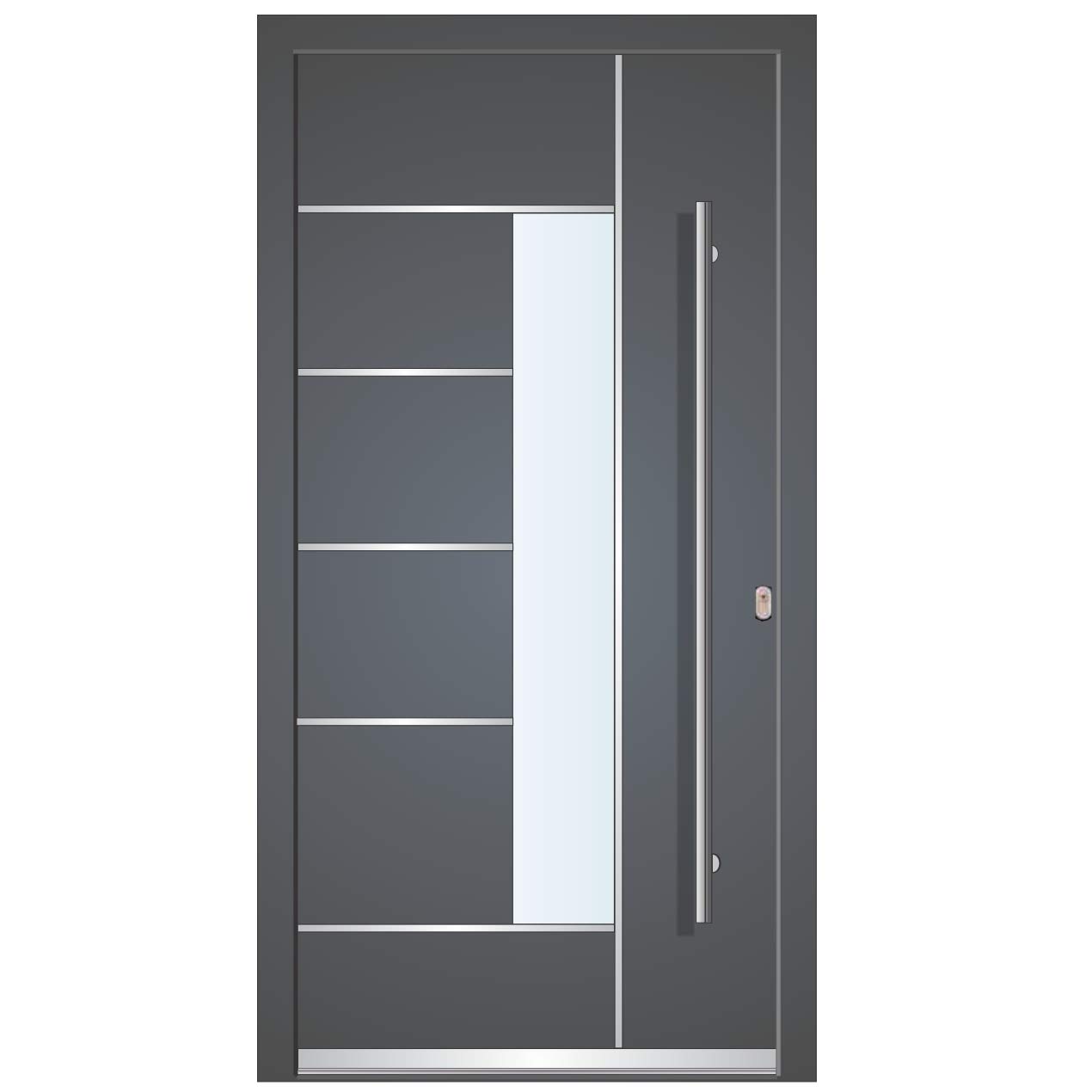 WH75 - Porta di casa standard in alluminio con plastica LA40, porta Dortmund, 1100 x 2100 mm, DIN destra, colore esterno antracite 7016, interno bianco, manico esterno BGR1400, maniglia