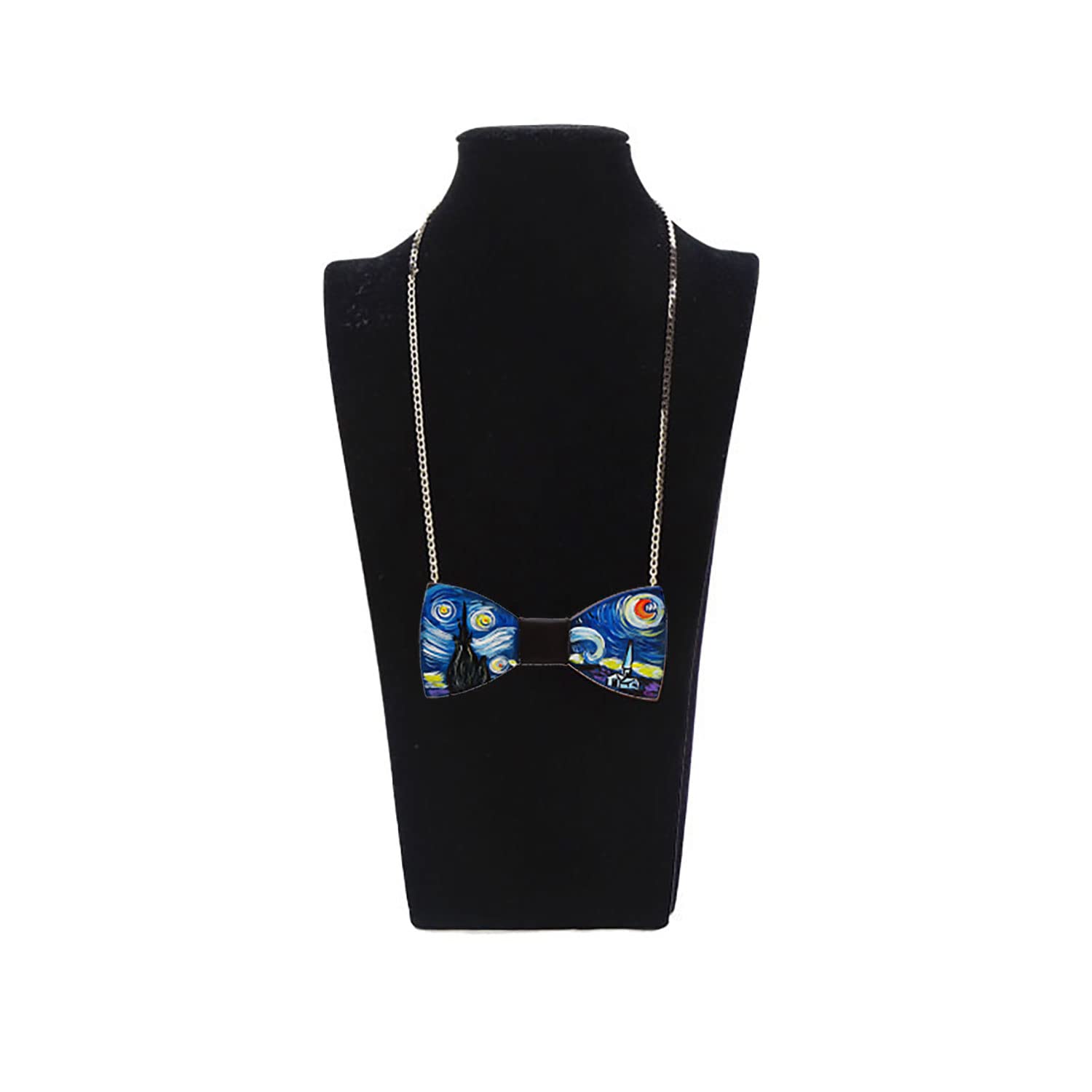 Collar con colgante pintado a mano – La noche estrellada, cuadro famoso – Collar con colgante pintado a mano, medallón de madera pintado a mano, joya elegante en madera totalmente pintada