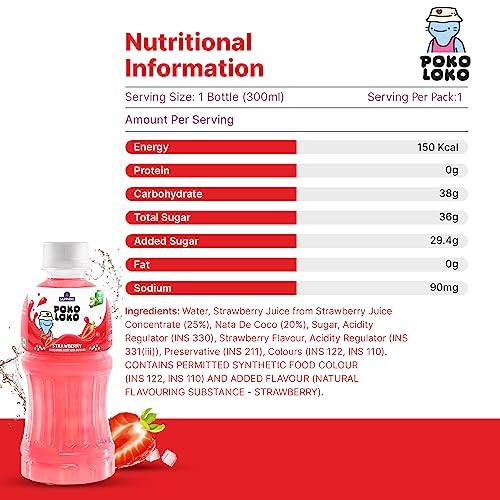 Image of Sapphire Poko Loko Strawberry Flavoured Fruit Juice Drink with Nata De Coco | Refreshing Fruit Drink filled with Natural Fruit Fibres, 300ml (Pack of 6)