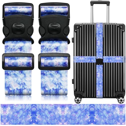 Image of Luggage Straps for Suitcases, Travel Adjustable Belt with Quick Release Buckle, Heavy Duty Nylon Bag Packing Strap, Unique Bright Identifiers Business Travel Accessories (2 Pack) - Blue Sky