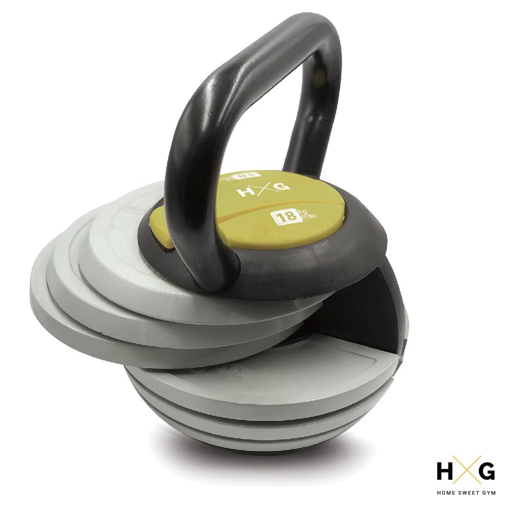 HxG.Kettlebell Ajustable o Pesa Rusa de 2,5kg a 18 kg de Carga y peso Variable con discos, Juego de pesas rusas, Campana con pesos entrenamiento de fuerza crosstraining