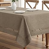 MIULEE Tovaglia in stile lino 140x100 cm rettangolare impermeabile e anti-macchia con design elegante a intaglio adatta per tavoli da pranzo cucina giardino e feste Cachi immagine