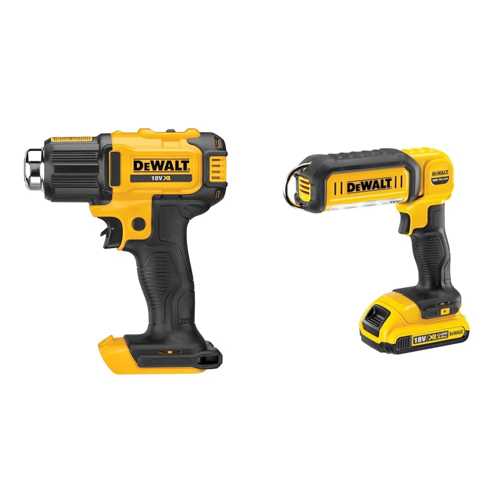 DEWALT DCE530N-XJ - Pistola de Aire Caliente XR 18V, 290-530 °C, Ajuste de 2 temperaturas, Luz LED & DCL050-XJ - Linterna LED pivotante XR 18V sin Cargador/batería