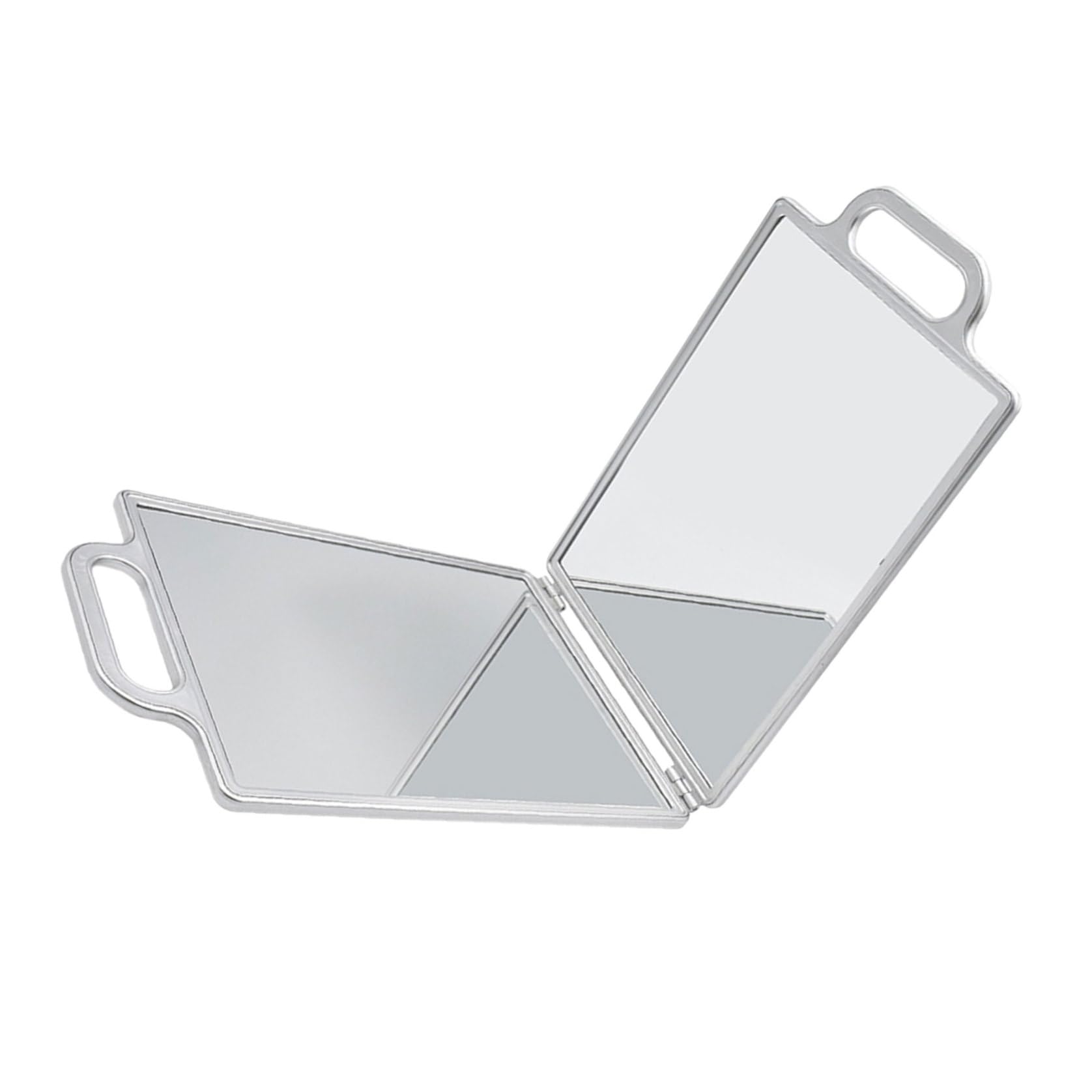 Uonlytech Specchio da Toeletta Portatile Vetro Antigraffio Doppia Faccia con Manico Doppio Argento per Taglio Chioma e Rasatura Professionale