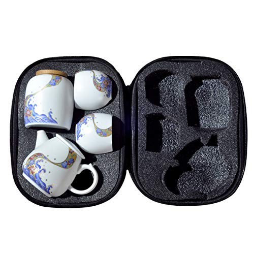 fanquare Portátil Juego de Té con Bolsa de Viaje, Juego de Té de Porcelana con Patrón de Flores y Olas del Mar, 1 Tetera… - Imagen 8