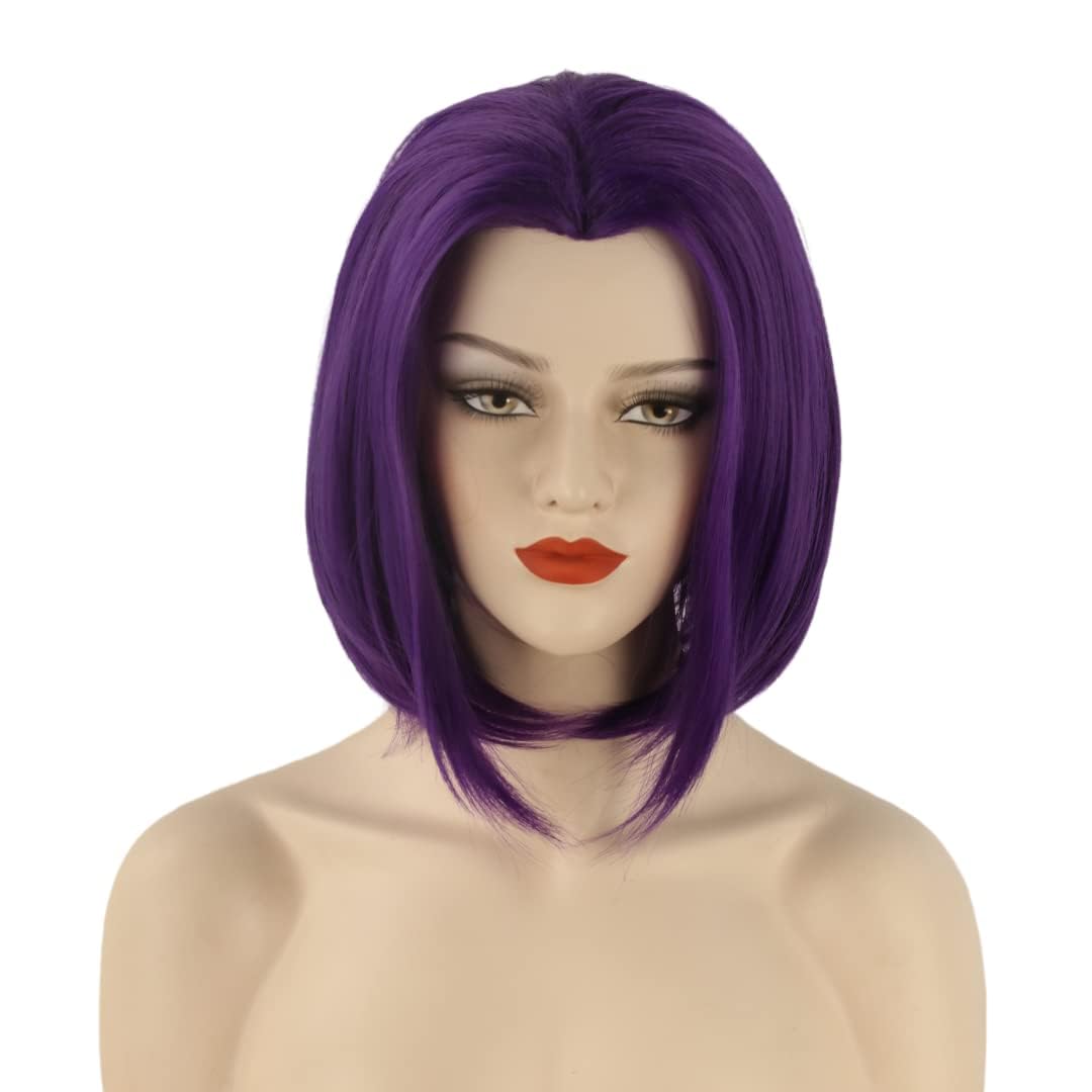 Women's Purple Short Bob Straight Wig Halloween Themed Costume Party Synthetic Anime Wig (Need styling)