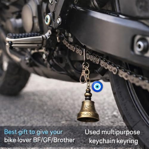 Image of Guardian Bell Keychain for Bike and Car | Tibetan Texture Bell Keychain with Evil Eye | Good Luck Charm Bell | Ghanti for Bike | Guardian Bell | Gift for Men | Protection Charm | Gift for Rider