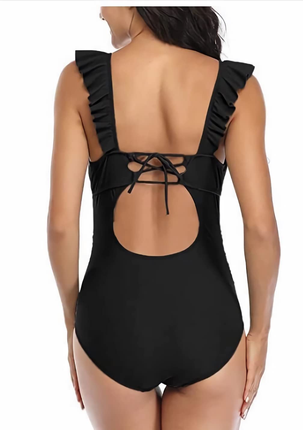 Maillot de Bain Grossesse Femmes Une pièce Bikini Maternité Col en V Maillot de Bain Enceintes avec Coussinet de Poitrine Amovible Froncé Vetement de Plage Piscine Source Thermale Swimwear - 4