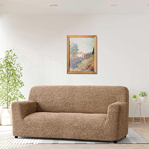 Menotti Couch Cover - Sofa Cover - Sofa Protector - Soft Polyester Fabric Slipcover - 1-Piece Form Fit Stretch Elastic Stylish Furniture Cover - Microfibra Collection - Camel (3 Seater)