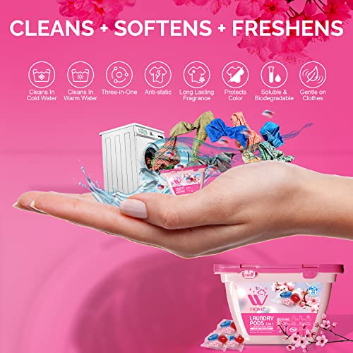 3-In-1 Laundry Pods, 32 Count Box, High Efficiency (He), Ultra Concentrate With Powerful Stain Lifter Technology, Fabric Softener With Cheery Blossom Scent, Detergent Pods #TOP3