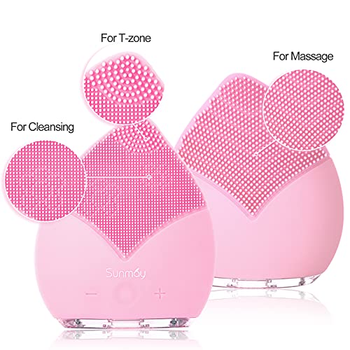 SUNMAY Sonic Facial Cleansing Brush & Face Massager, Electric Exfoliator Cleanser Machine with Timer & Waterproof Silicone for Deep Cleansing Face Wash Scrub Exfoliating, USB Rechargeable (Pink) - Image 5